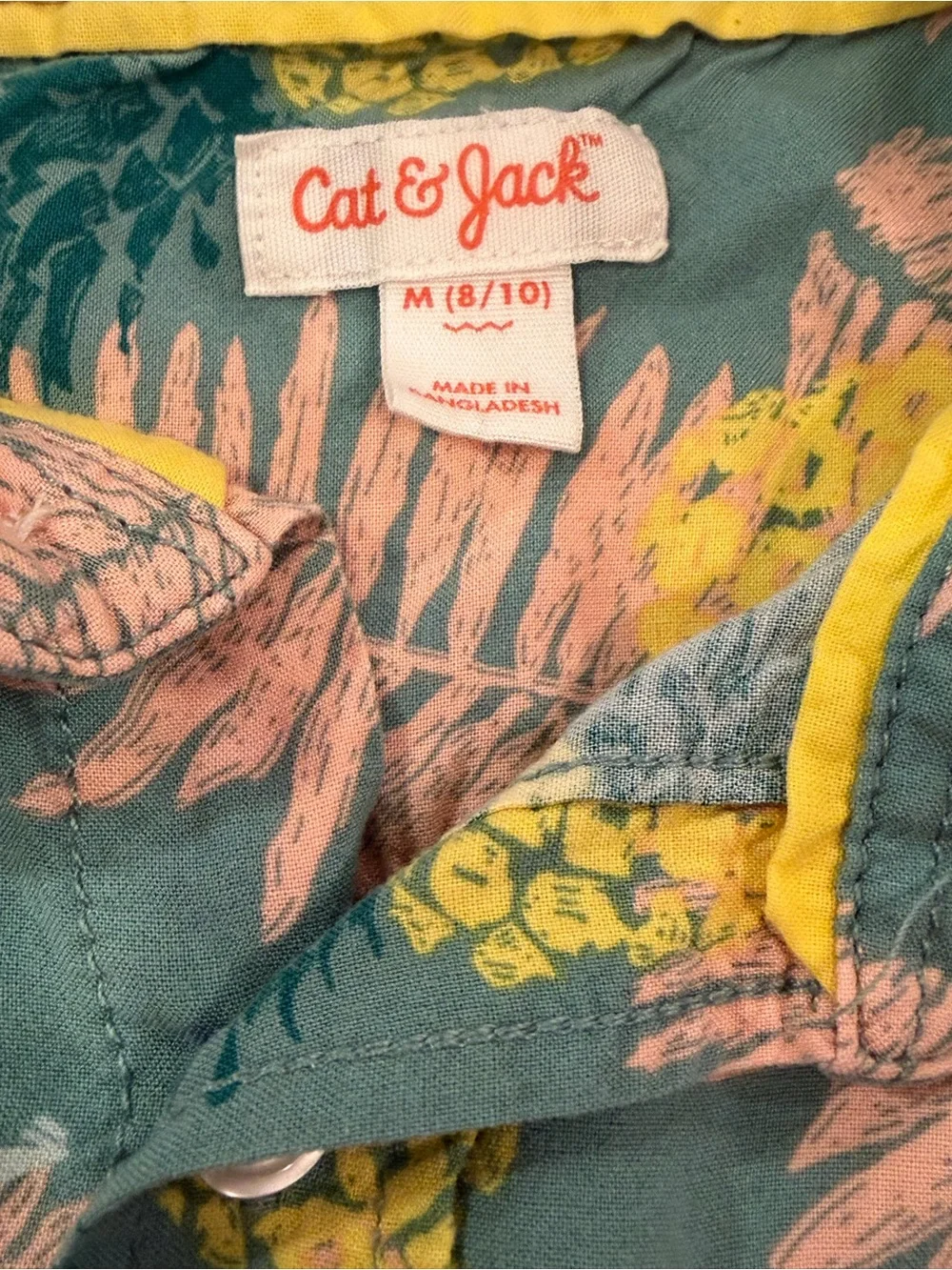 Cat & Jack Teal Shirt with Yellow Pineapple Print